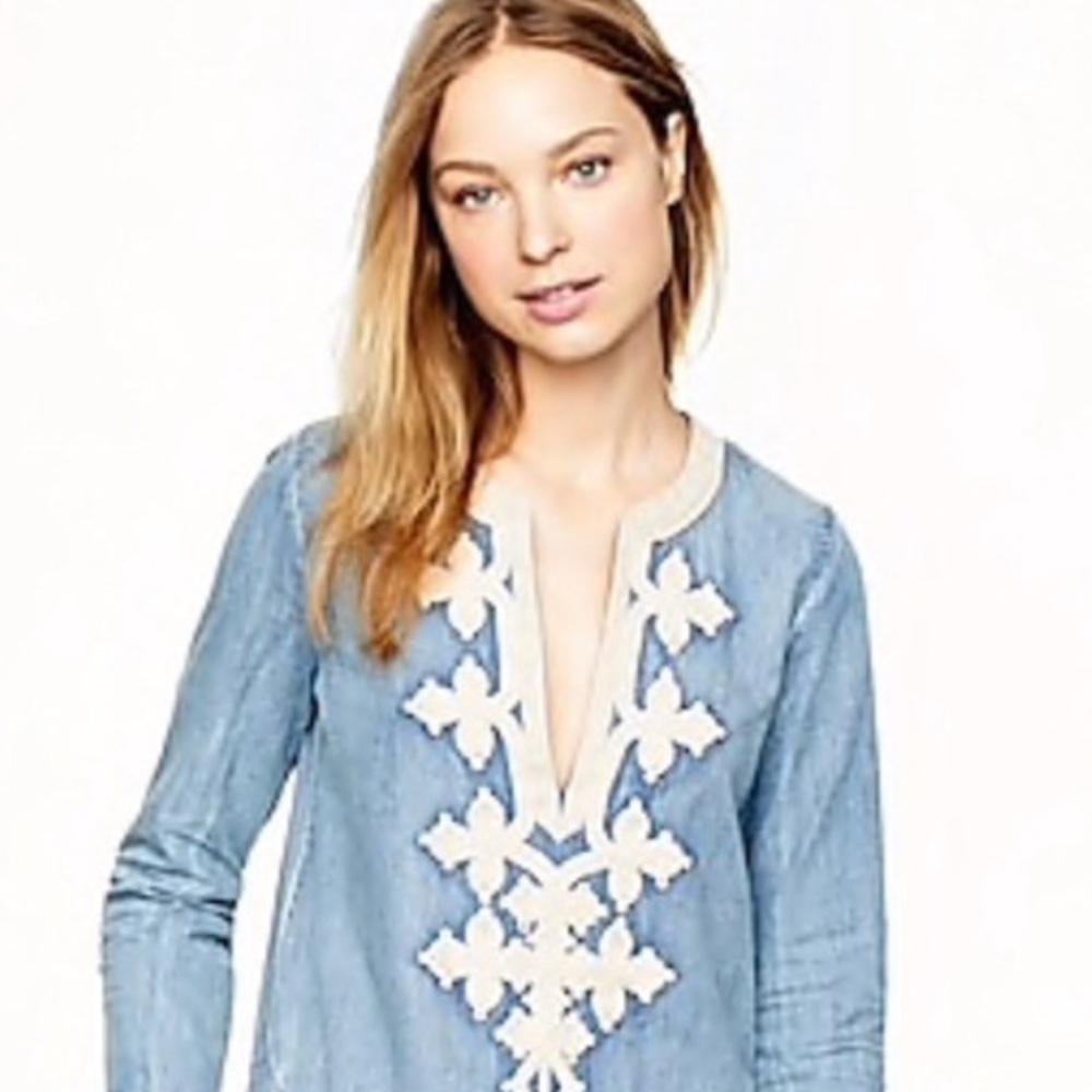 J crew linen embroidered top